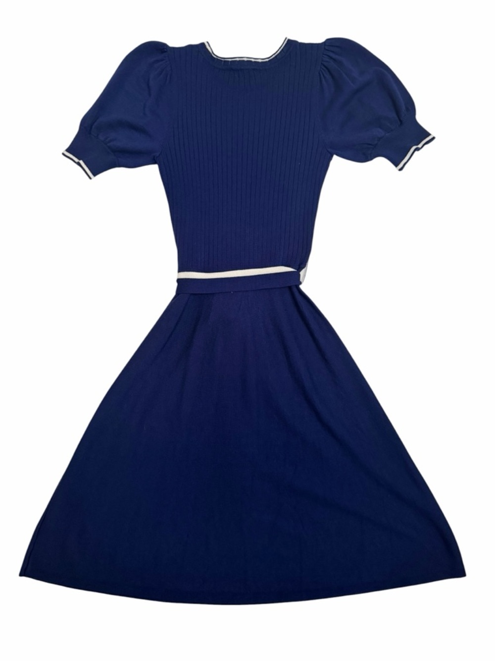 Draper James RSVP Navy Knit Fit Flare Dress Puff Sleeve Medium - Picture 8 of 8